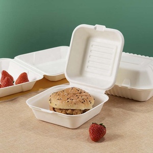 Kotak Kemasan <span class=keywords><strong>Burger</strong></span> Ramah Lingkungan, Dapat Digunakan di Microwave dan Freezer, Terbuat dari Ampas Tebu, Ukuran 6x6 Inci, Kotak <span class=keywords><strong>Burger</strong></span> untuk Dibawa Pulang - Product Image 1