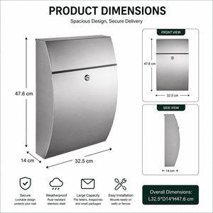Buzón de Acero de Gran Capacidad para Montar en la Pared, Elegante Buzón de Metal para <span class=keywords><strong>Cartas</strong></span> y Paquetes con Cerradura para Uso en Exteriores y Apartamentos - Product Image 2