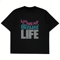 Vinyle thermocollant motif « Blessed » avec strass pour T-shirt, transferts DTF