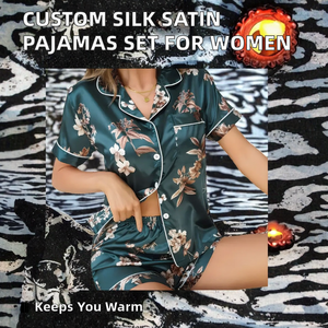 Wholesale Custom Logo <b>PJS</b> Womens Silk <b>Satin</b> Pajamas Short Sleeve Loungewear Two-Piece Sleepwear Lingerie Elastic Waist Quick Dry - Product Image 2