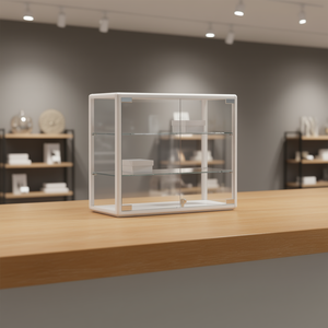 Vitrina Blanca de Mostrador 65x23x51 cm con Vidrio Templado y Estantes Ajustables para Uso en Exhibición - Product Image 3