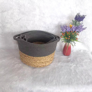 Rope Basket 2022 Water Hyacinth Grass Woven Amazon Storage Sundries Plant Laundry Cotton Rope Basket With Handles