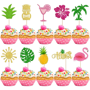 Promozione all'ingrosso torta di cottura decorazione Plug-in Stereo torta di compleanno Toppers fenicottero hawaiano ananas stuzzicadenti decorativi - Product Image 1