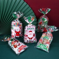 Sacs à friandises en cellophane personnalisés pour Noël, sacs en plastique transparent pour bonbons avec motif Père Noël, attaches torsadées dorées, pour biscuits, pâtisseries, cadeaux, sucre