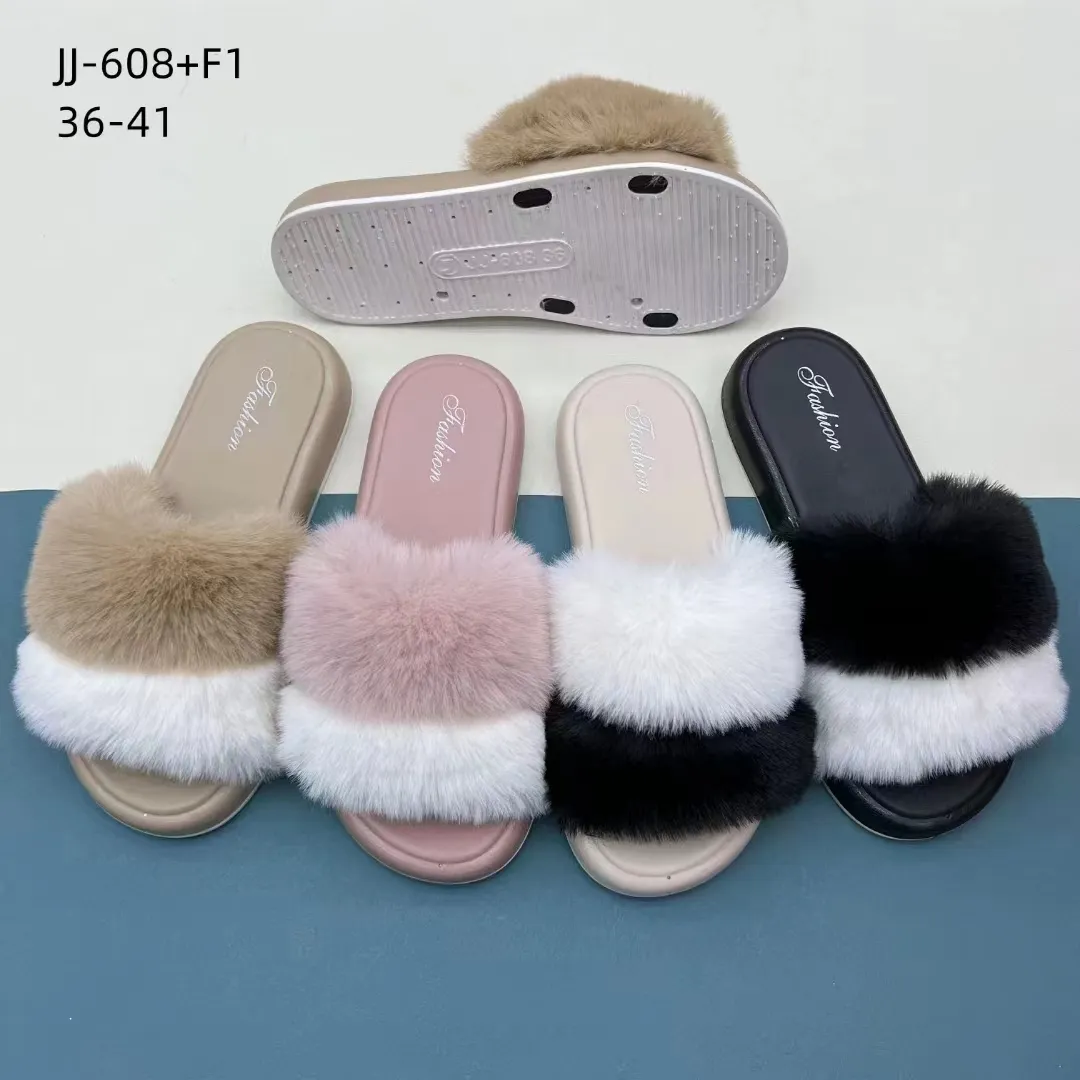 Soft Gorgeous Fur Women Slipper Slip-on Pvc Lady Shoes For Indoor Or Outdoor Slipper