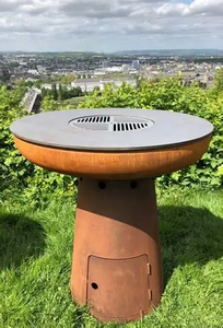 Round Corten Steel <b>BBQ</b> Grill Fire Pit Combo With Cooking Grid For Family Party - Product Image 2