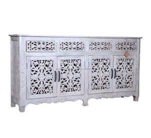 Vente en gros Meuble de rangement rustique en bois de chêne massif en manguier Buffet sculpté en blanc - Product Image 2