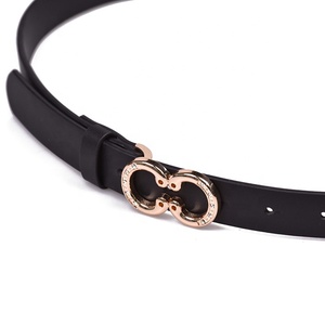 कस्टम जींस साधारण गोल मिश्र धातु बकल काले पु चमड़े की महिलाओं के लिए कमर बेल्ट 2.3 सेमी चौड़ाई 100 सेमी - Product Image 6