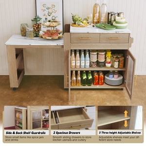 Cross-border home <b>small</b> apartment <b>kitchen</b> island countertop simple wooden storage <b>table</b> hotel restaurant delivery trolley - Product Image 2