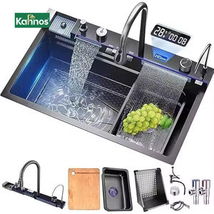 Évier de cuisine à cuve unique en cascade intelligente, affichage numérique LED, multifonctionnel, en acier inoxydable, à poser, grand NANO - Product Image 1