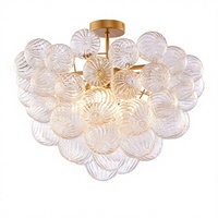 Lustre Art Déco semi-encastré BeyPan, boule en verre soufflé côtelé doré de 24 pouces, pour chambre à coucher, salon, entrée, salle de bain