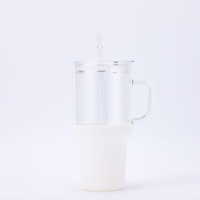 Gobelet de voiture en verre borosilicate avec poignée, manchon en silicone, paille et couvercle, logo personnalisé - Réutilisable, 32 oz, anti-fuite, résistant à la chaleur