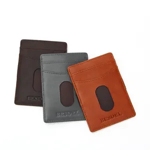 Mens Slim Front Pocket Pull Tab Card Holder With Money Elastic Strap Customized Logo PU Card Holder