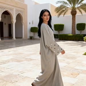 Printed Polyester Open Front Luxury Abaya Maxi <b>Dress</b> for Muslim Women Occasion Wear - Product Image 4