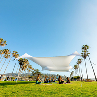 Tente de fête de plage de grande taille 6 poteaux en aluminium de luxe imperméable UV 50 + Lycra auvent avec abri solaire de sac de sable