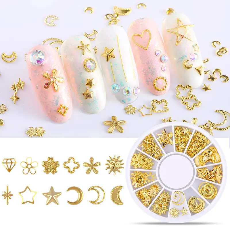 Misscheering 3d Oceaan Nail Art Studs Gold Charms Zomer Zee Metalen Legering Klinknagels Shell Ster Zeester Hollow Star Decoratie Nagels