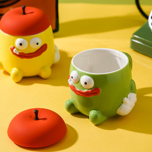 <b>Ceramic</b> Mug Apple Shape Funny <b>Cup</b> With Handle Yellow Green Color For Gifts And Daily Use - Product Image 3