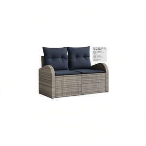 Canapé de jardin en polyrotin gris 124 x 62 x 85 cm, mobilier d'extérieur deux places avec coussins - Product Image 1