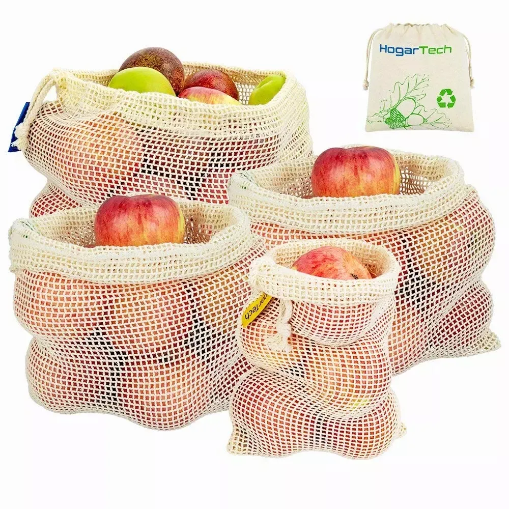 環境にやさしい再利用可能な農産物メッシュバッグネットバッグ廃棄物ゼロ100% オーガニックコットンショッピング食料品メッシュ自然貯蔵折りたたみ