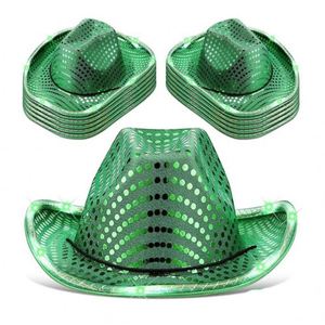 Sombrero de Vaquero Personalizado al por Mayor para Adultos, con Lentejuelas Plateadas y Borde con Luces LED Blancas, para Fiestas - Product Image 2