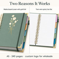 Cahier spirale A5 5 sujets, 240 pages, couverture en carton avec bande élastique, cahier spirale avec logo personnalisé, école, bureau, usine