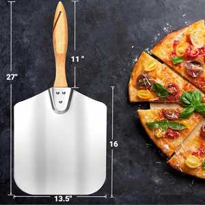 Pelle à pizza en métal avec manche en bois pliable, 12'' x 14'', pelle à pizza en aluminium avec long manche - Product Image 2