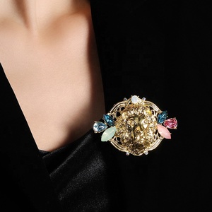 XILIANGFEIZI liquidation vente Vintage alliage strass 18K or cristal tête de Lion broche pour hommes costumes manteau décoration - Product Image 5