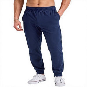 MOMENTUM <b>Men's</b> <b>Navy</b> Blue Elastic Waist Sweatpants Side Pockets Casual <b>Joggers</b> Knitted Breathable Lightweight Summer Style - Product Image 1