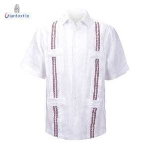 Camisas Guayaberas Cubanas de Alta Gama para <span class=keywords><strong>Hombre</strong></span>, Transpirables, Teñidas con Hilo, 100% Lino, Manga Corta, Blancas, Popelina de Otoño, ODM - Product Image 1