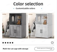 Cage pour chat en bois massif de style nordique, rectangulaire, avec double porte et échelle d'escalade, plateau en bois, multifonctionnelle, pour usage domestique, toutes saisons