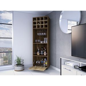Mueble Bar con Capacidad para 12 Botellas, 2 Estantes y 1 Cajón, Madera Maciza de Caoba, Moderno, Independiente, Mueble de Almacenamiento - Product Image 5