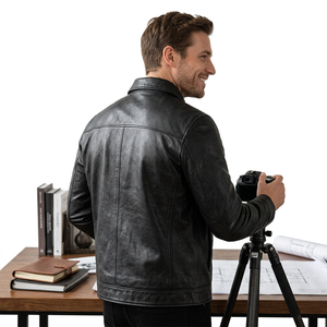 Spring Men's Casual Outdoor <b>Light</b> Weight Custom <b>Waterproof</b> Stand Collar Zipper High Street Bomber Men's Leather <b>Jacket</b> - Product Image 5