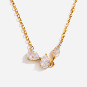 Collier en acier inoxydable avec zircon, forme goutte d'eau, serti de griffes, pendentif tendance pour femme, cadeau, bijoux - Product Image 1