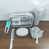 Kit de toilette de voyage portable multifonctionnel : boîte à savon, porte-brosse à dents, ensemble de boules de bain avec trousse de maquillage transparente pour les voyages d'affaires
