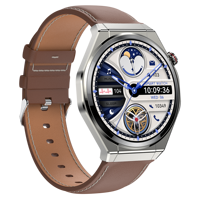 Smartwatch mit rundem Zifferblatt, Herzfrequenz- und Blutsauerstoffdruckmessung, Schlaf-Tracker, ultradünn, magnetisches Laden, Lederarmband, Geschenk