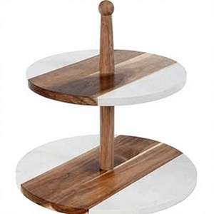 Round Wood <b>Cake</b> Stand Handmade 2-<b>Tier</b> Circle Dessert Display Pedestal for Wedding Birthday Party Home Hotel - Product Image 1