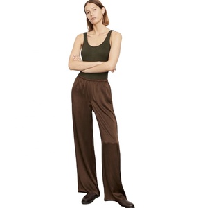 Pantalon d'été décontracté pour femme en satin de soie extensible, style américain, taille élastique, coupe droite, ample et large - Product Image 1