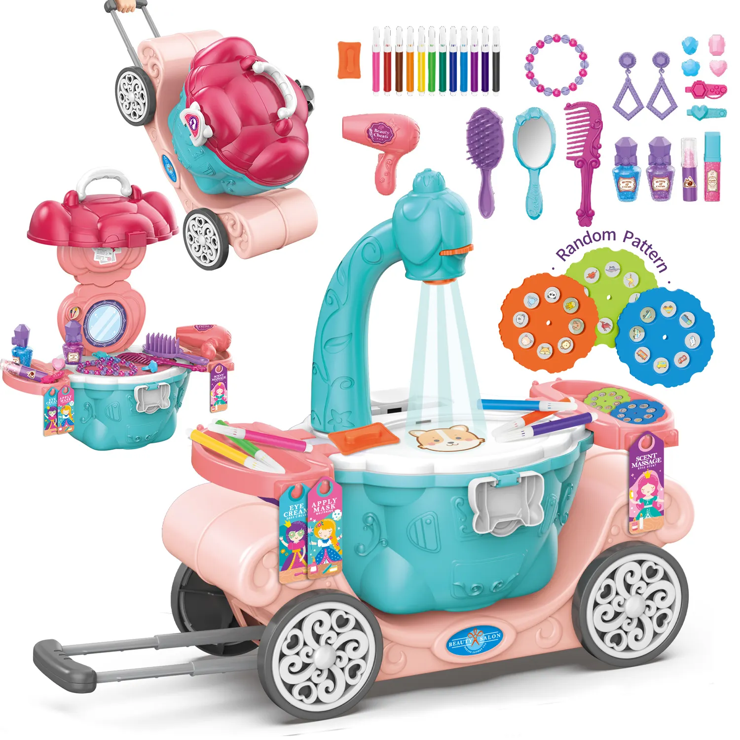 Carrinho De Projeção Crianças Pré-escolar Musical Pumpkin Trolley Dressing Table & Learn Trace Drawing Projetor Toy Set