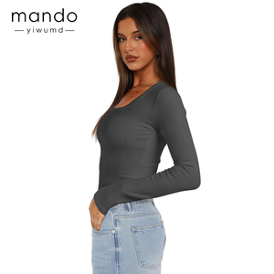 T-<span class=keywords><strong>shirt</strong></span> de <span class=keywords><strong>yoga</strong></span> à manches longues à col rond extensible pour femmes, doux, côtelé, respirant, léger, pour adultes, fabriqué en viscose - Product Image 2