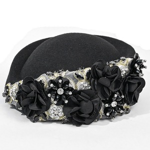 Béret pour <span class=keywords><strong>femme</strong></span> de style britannique vintage, fait main, orné de fleurs <span class=keywords><strong>et</strong></span> de diamants, chapeau d'<span class=keywords><strong>h</strong></span>ôtesse de l'air - Product Image 6
