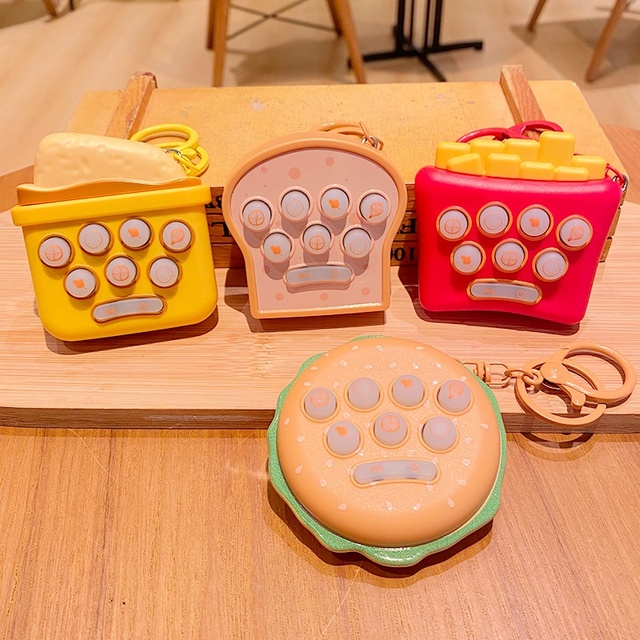 Creative Cartoon Handheld Plastic Keychain Pendant French Fries Burger Game Console Cute Little Jewelry Wholesale