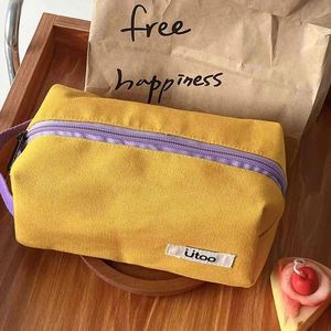 Women's Handheld Canvas Tote <b>Bag</b> Small Make-Up Pouch with Convenient Cosmetics Case for On-The-Go Accessory Carrying - Product Image 4