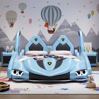 Cartoon-Leder-Einzelbett mit Schutzgitter Mädchen Kinder Rennwagen-Bett Rennwagen-förmiges Kinderbett