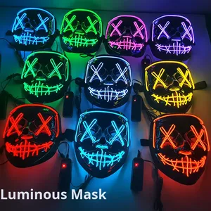 หน้ากากเรืองแสงรูปตัววีสีดำทำมือสำหรับฮาโลวีน พร้อมส่ง ขายส่ง สำหรับงานเต้น Ghost Step แสงเย็น ตกแต่งปาร์ตี้ - Product Image 3