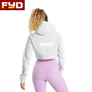 Hochwertige Sportswear Custom Logo Baumwolle Langarm Reiß verschluss Weiß Crop Top Fitness Yoga Kleidung Frauen Hoodie Für Fitness studio