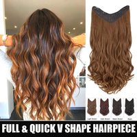 Perruque mi-tête 3/4 avec clip en V, cheveux Remy, densité 180%, non-humains, épais, grandes ondulations lâches, 45 cm, noir