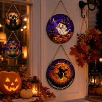 Ornement suspendu personnalisé en acrylique, style vitrail rond, motif Citrouille, Fantôme, Sorcière, pour décoration de fenêtre, porte, mur, maison et fête