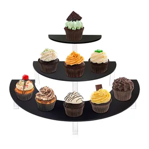 Espositore per Cupcake in acrilico nero espositore per vendita al dettaglio da tavolo a mezza luna in acrilico per la parte di compleanno di nozze