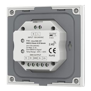 Skydance T15 4 Zones Rf2.4G Dmx512 Thạc Sĩ Tường Glass Cảm Ứng Bảng Điều Chỉnh RGB + CCT Phổ Điều Khiển Từ Xa 100-240V AC Đầu Vào - Product Image 6