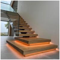 CBMMart Villa neuve moderne poutre centrale escalier en bois massif de chêne et hêtre avec bande LED à vendre